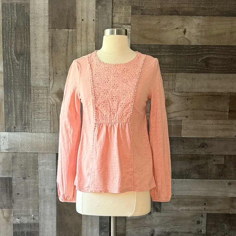 Boden pink peasant top small feminine boho floral eyelet lace angelic lovecore